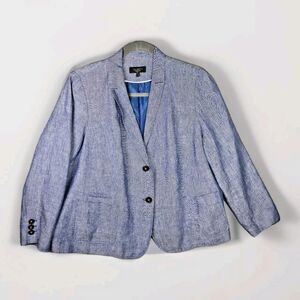 Talbots Blazer Jacket Women 22WP Chambray Blue 100% Linen Professional Career
